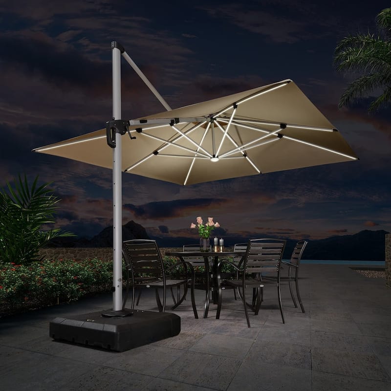 PURPLE LEAF 11 ft Double Top Solar Powered LED Square Patio Cantilever Umbrella with Base