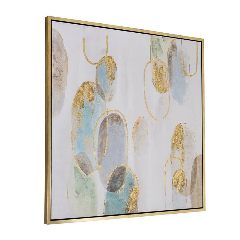 Modern Oil Painting, Square Framed Wall Art for Living Room - Gold