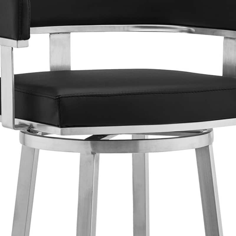 Contemporary Swivel Bar Stool with Silver Brushed Finish and Faux Leather Seat Modern Style