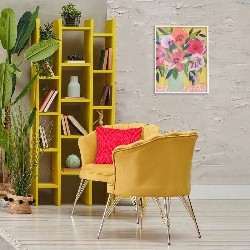 Stupell Vibrant Pink Bouquet on Yellow Framed Giclee Art Design By Suzanne Allard