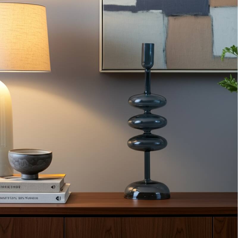 Modern Glass Retro Bubble Pillar and Taper Candle Holder Sleek Design