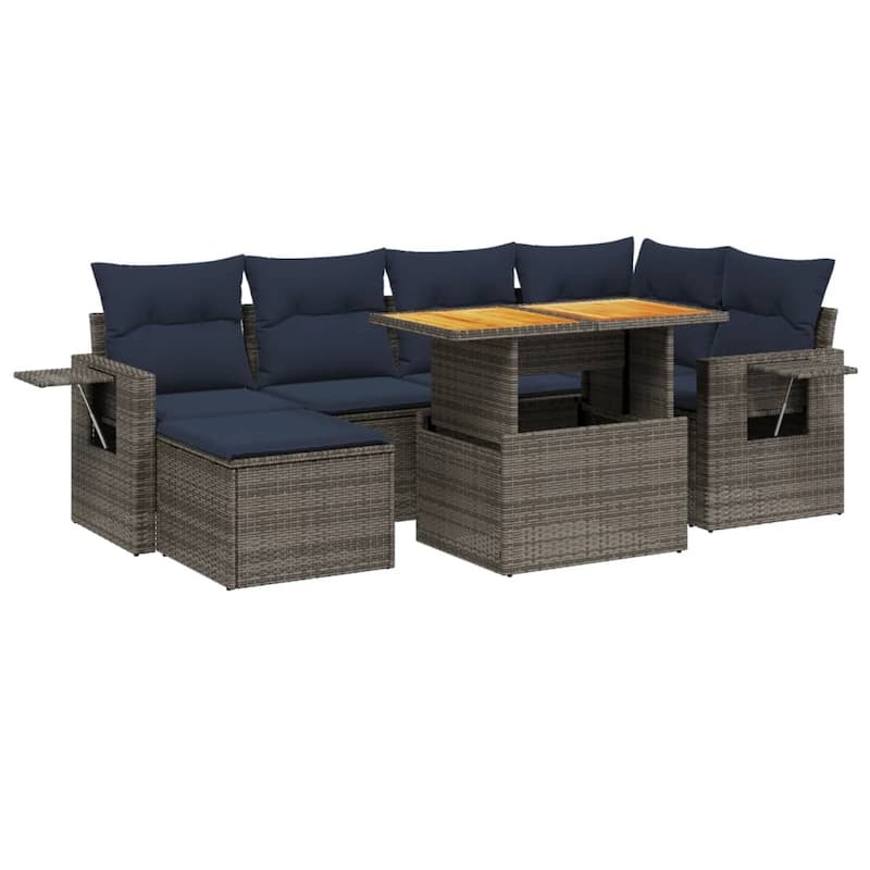 vidaXL Patio Sofa Set with Cushions Outdoor Furniture 7 Piece Poly Rattan - 21.7 x 24.4 x 27.2