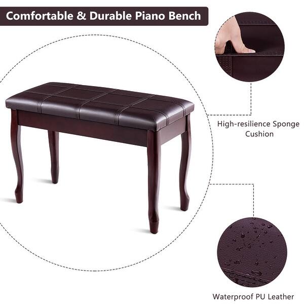 Shop Costway Solid Wood Pu Leather Piano Bench Padded Double Duet