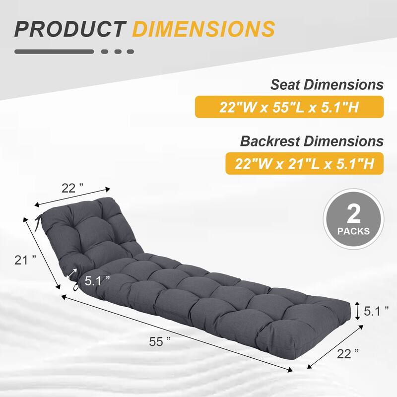Aoodor 76" x 22" x 5.1" Polyester Tufted Chaise Lounge Cushion
