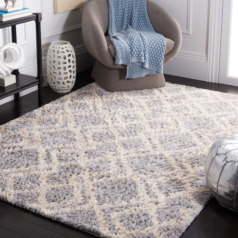 SAFAVIEH Berber Shag Maha Moroccan 1.2-inch Thick Rug - 10' x 14' - Grey/Cream