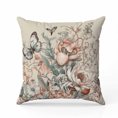 Garden Delights Indoor/Outdoor Reversible Throw Pillow Brown and Oyester