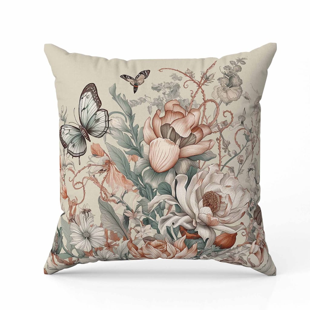 Garden Delights Indoor/Outdoor Reversible Throw Pillow Brown and Oyester