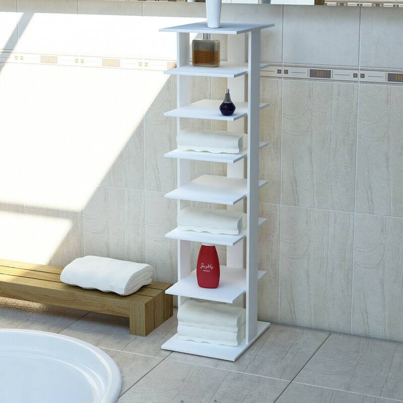 7-Tier Wooden Shoe Rack with Detachable Shelf and Water-Resistant Surface for Home Use - 11" x 10.5" x 43.5" (L x W x H)
