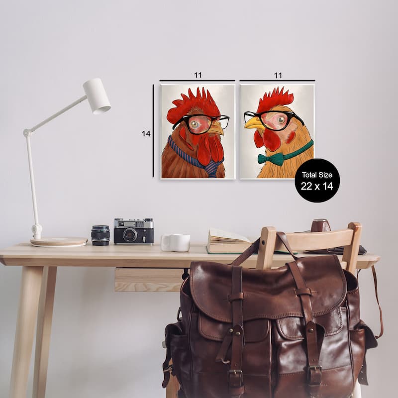 Stupell Quirky Hipster Roosters Wall Plaque Art Design By Marcus Prime (Set of 2)