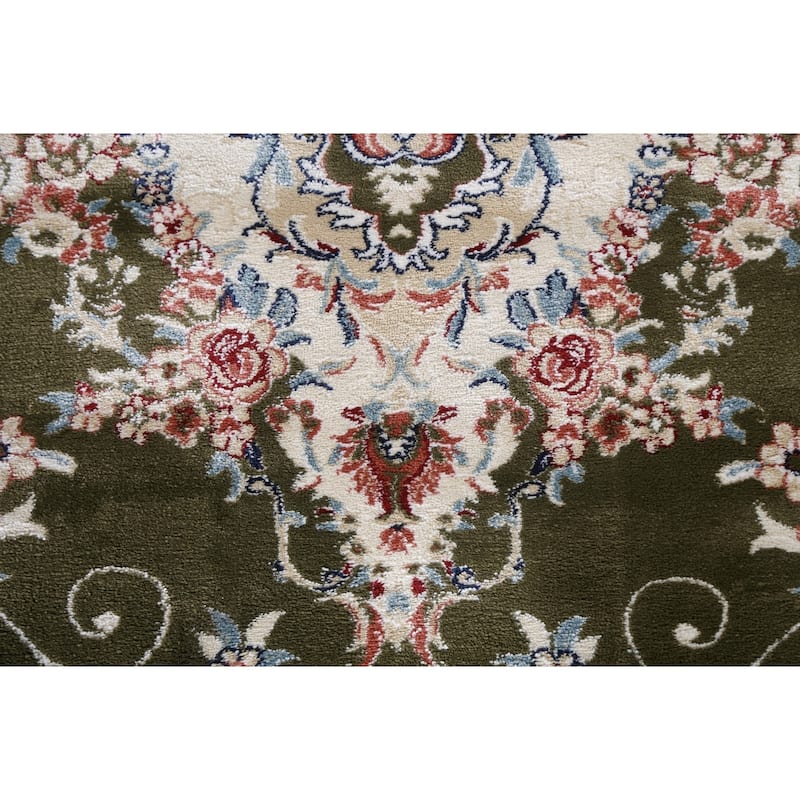 Green Floral Medallion Transitional Turkish Rug Oriental Carpet