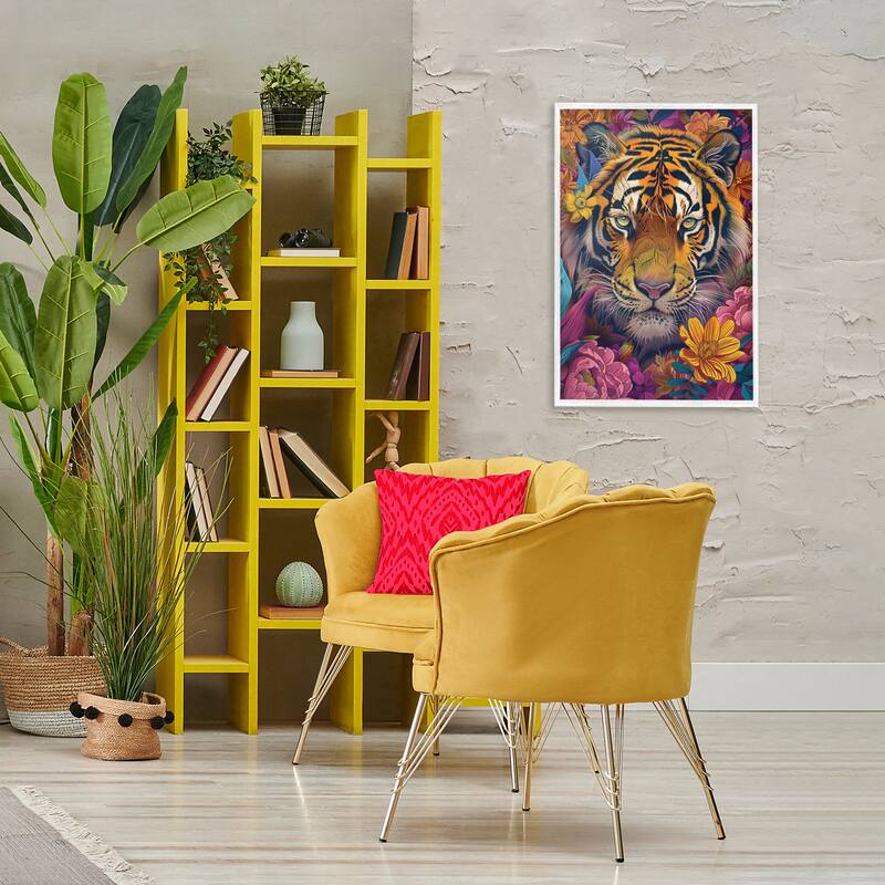 Stupell Peering Tiger Through Flowers Framed Giclee Art Design By LSR Design Studio