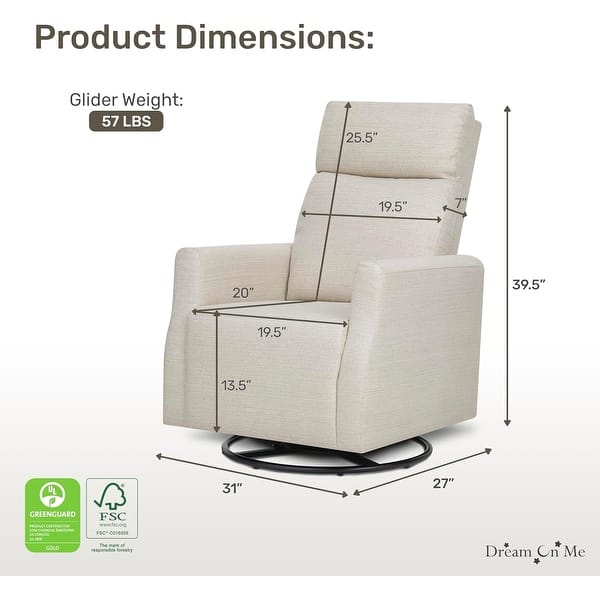 dimension image slide 0 of 2, Dream On Me Oliver Manual Recline Glider