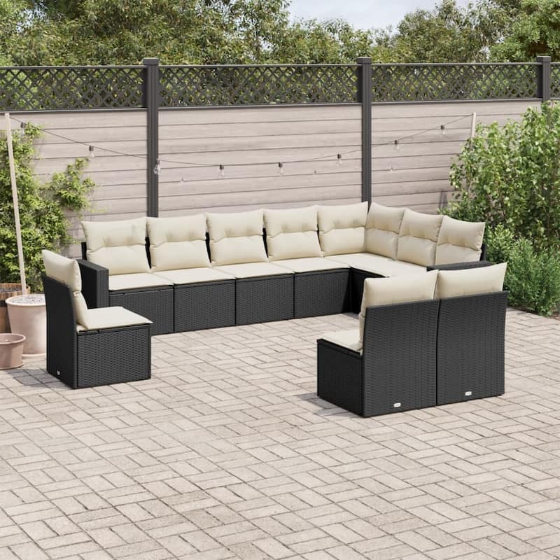 vidaXL Garden Sofa Set Black PE Rattan Large Modular Garden Sofa Set - Black and Cream - 24.4 x 25.8 x 27.2 in (W x L x H)