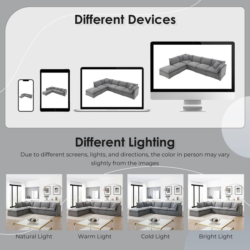 L Shape Modular Sectional Sofa with Ottoman, Oversized Chenille Upholstered 6-Seat Sofa, High Density Sponge Corner Sofa
