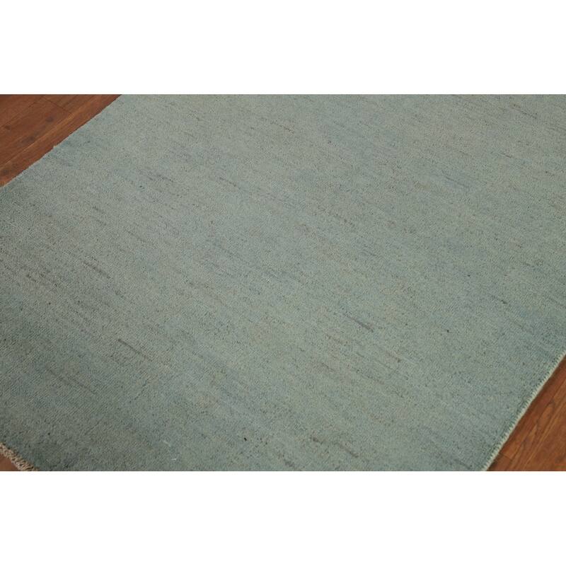 Modern Gabbeh Oriental Foyer Rug Hand-Knotted Blue Wool Carpet - 3'5"x 4'11"