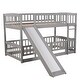 preview thumbnail 10 of 13, Twin Over Twin Low Bunk Bed with Fence and Ladder for Toddler Kids Teens-Grey
