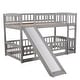 preview thumbnail 36 of 39, Twin Over Twin Low Bunk Bed with Fence and Ladder for Toddler Kids Teens