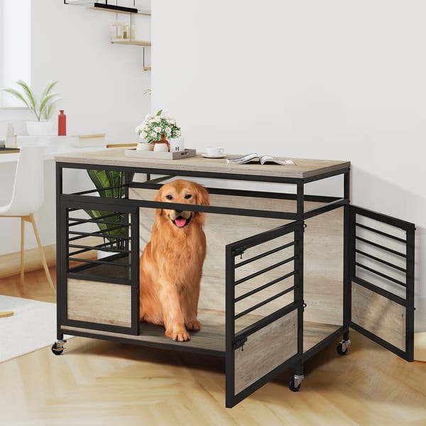 Fulhope Dog Crate Furniture,Wooden Dog Crate End Table,48 Inch Dog Kennel With Drawers,Heavy Duty Dog Cage,Decorative Pet Crate Dog Cage For Indoor 48.2" L X 27.6" W X 35.7" H (Rustic