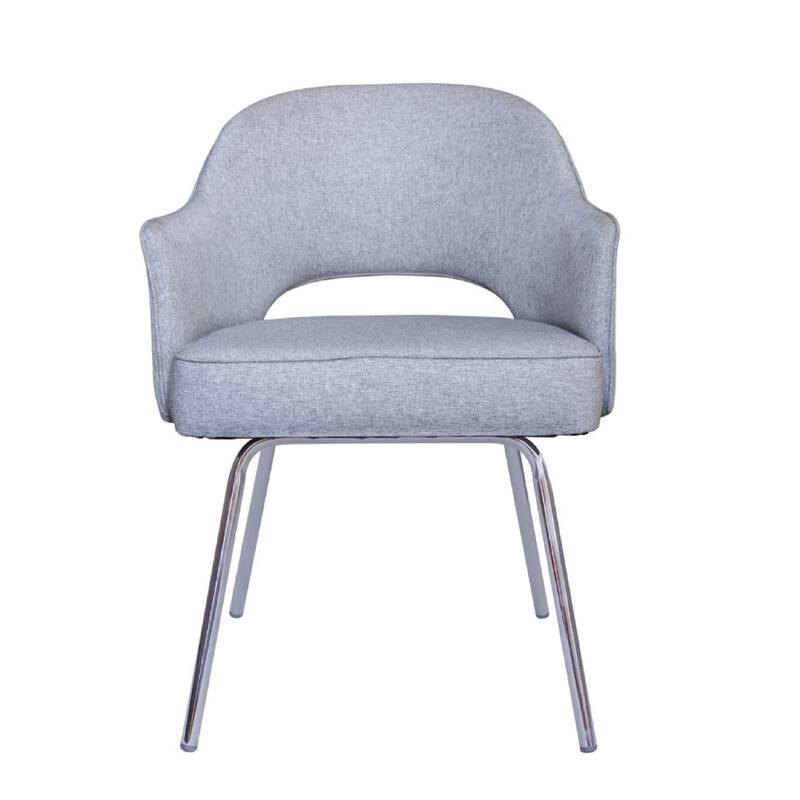 Guest Armchair, Granite Gray Linen, Chrome Legs, Semi Open Back