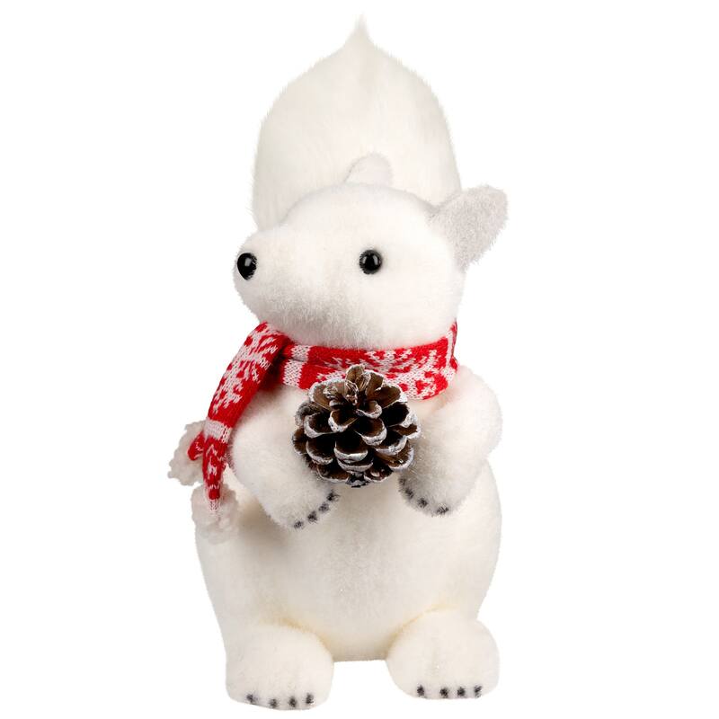 Sitting Squirrel with Snowflake Scarf Christmas Figure - 10.5" - White and Red