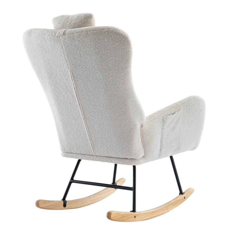 Teddy Fabric Wingback Rocking Chair for Nursery with Safe Solid Wood Base
