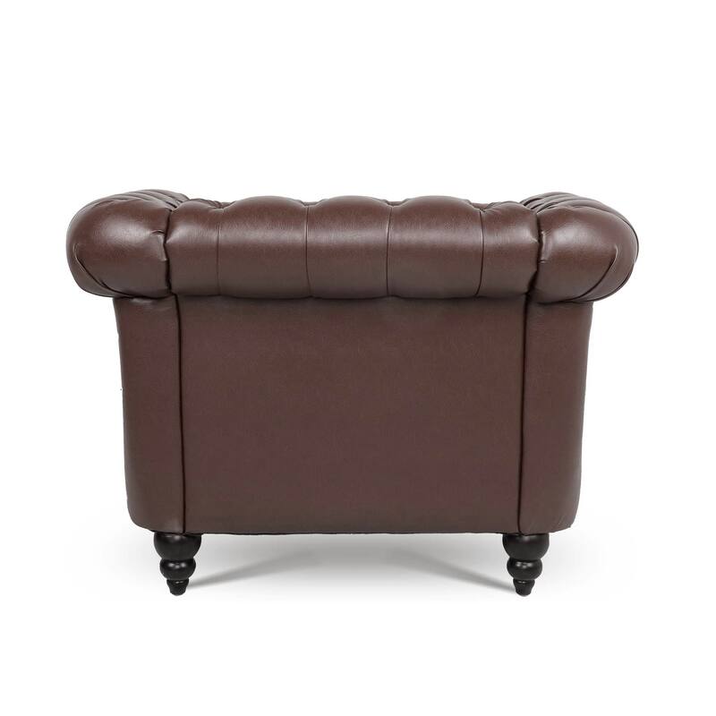 Dark Brown Leather Single Sofa Chair Barrel Chair with Nailhead Trim, Stylish Corner Chair Side Chair with Rolled Armrests