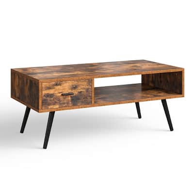 Mid-Century Coffee Table with Drawer and Open Shelf for Storage - 43" x 21.5" x 17.5"