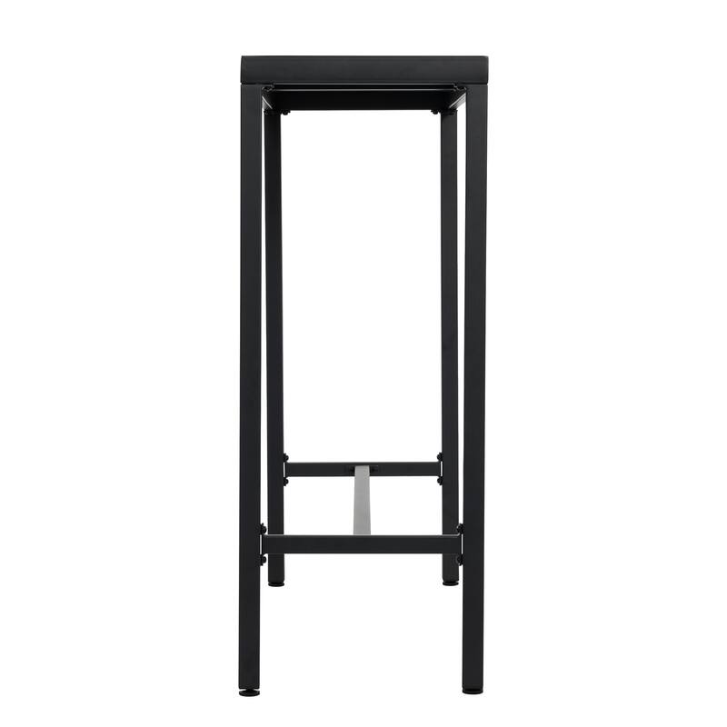 Outdoor Iron Rectangular Bar Table with 3D-Print Tempered Glass Tabletop, Black and Gray