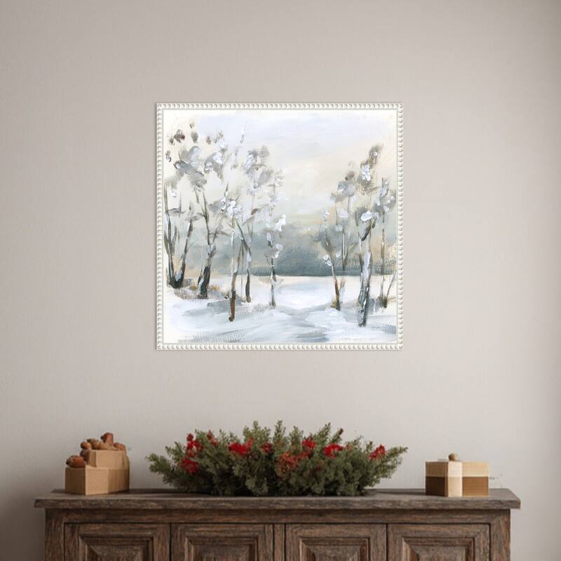 Snowy Winter Trees by Katrina Pete (22 x 22 in.), Framed Canvas Wall Art Print - Sylvie Beaded White