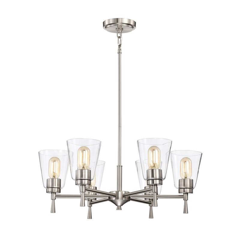 Brushed Nickel 6-Light Modern Chandelier with Clear Cone Glass Shades - Brushed Nickel