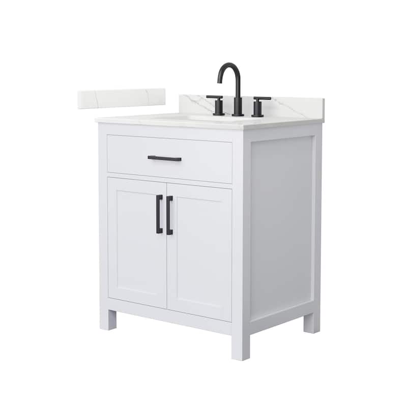 Wyndham Collection WCG2424-30S-QTZ-US3MXX Beckett 30" Free Standing - White / Giotto Quartz Top / Matte Black Hardware