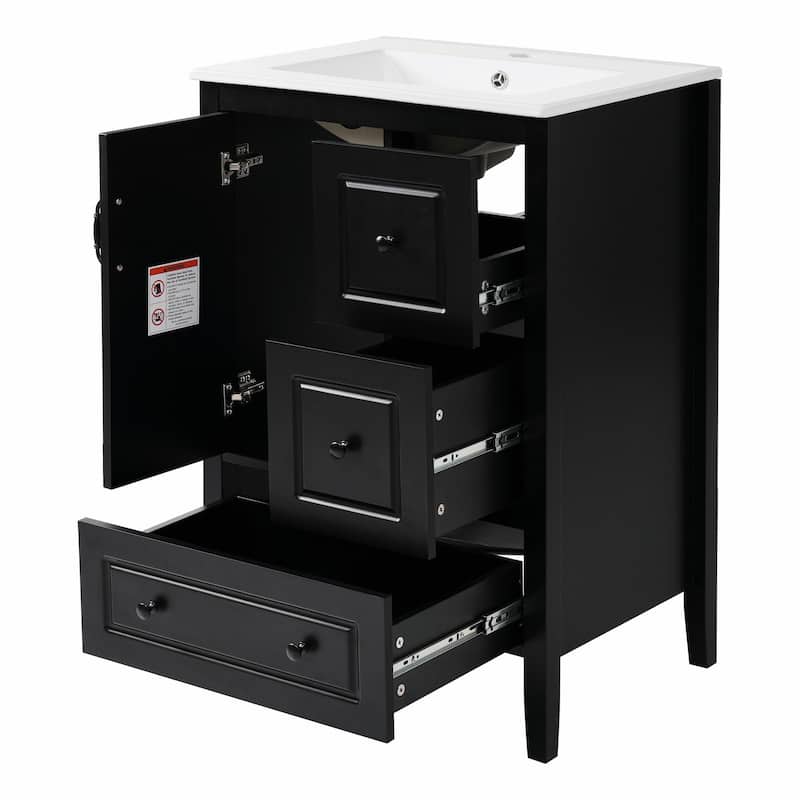 24-Inch Bathroom Vanity with Sink, One Cabinet with Soft-Closing Door, 3 Soft-Closing Drawers