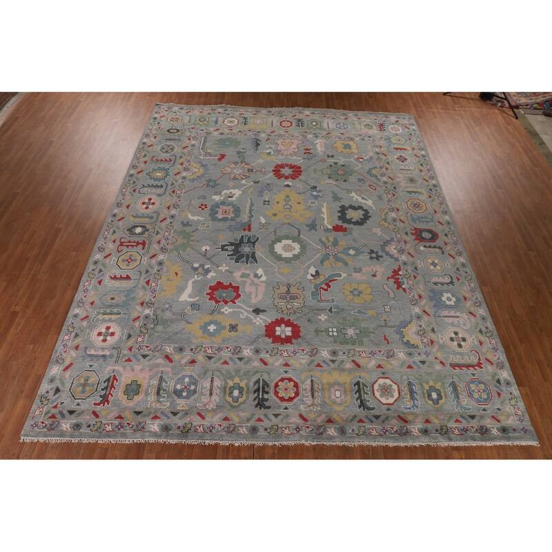 Floral Oushak Oriental Large Area Rug Handmade Wool Carpet - 12'2"x 14'9"