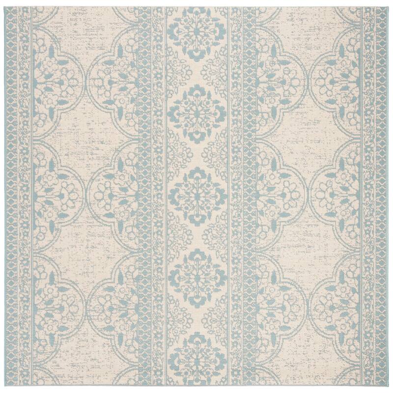 SAFAVIEH Beach House Belina Indoor/ Outdoor Waterproof Patio Backyard Rug - 8' Square - Aqua/Cream