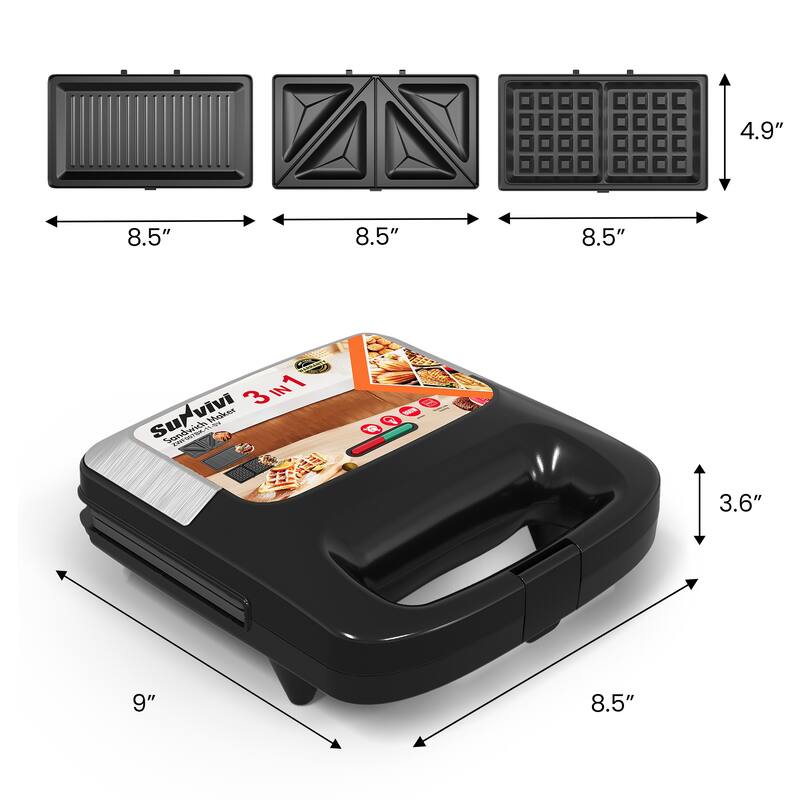 3 in 1 Electric Waffle, Grill & Sandwich Maker