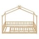 preview thumbnail 51 of 68, Wooden House Bed with Fence, Pine Wood Bed Frame with Roof and Safety Guardrail for Kids, Boys or Girls