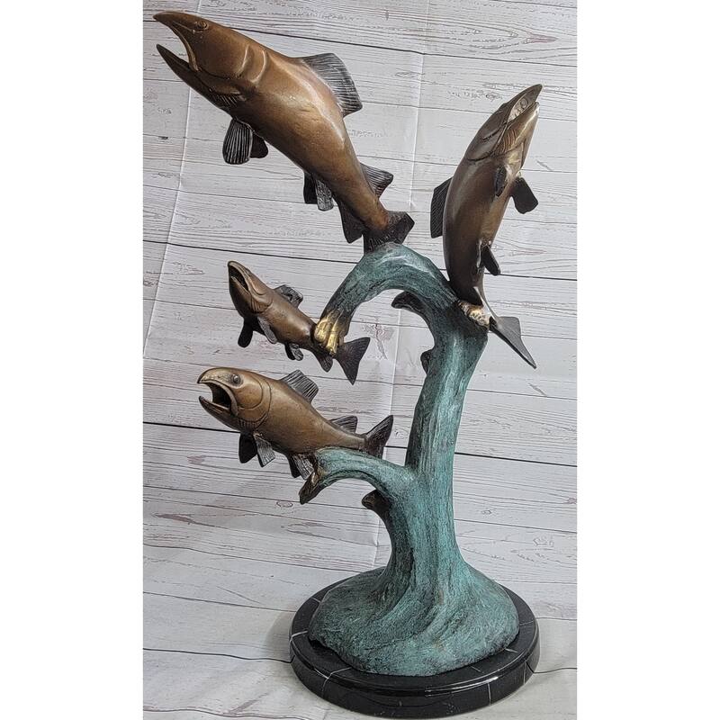 4 Imitative Fish Jumping Out Of Water Bronze Metal Statue Sculpture Marine Decor 25 Inches X 18 Inches