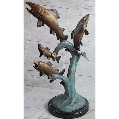 4 Imitative Fish Jumping Out Of Water Bronze Metal Statue Sculpture Marine Decor 25 Inches X 18 Inches