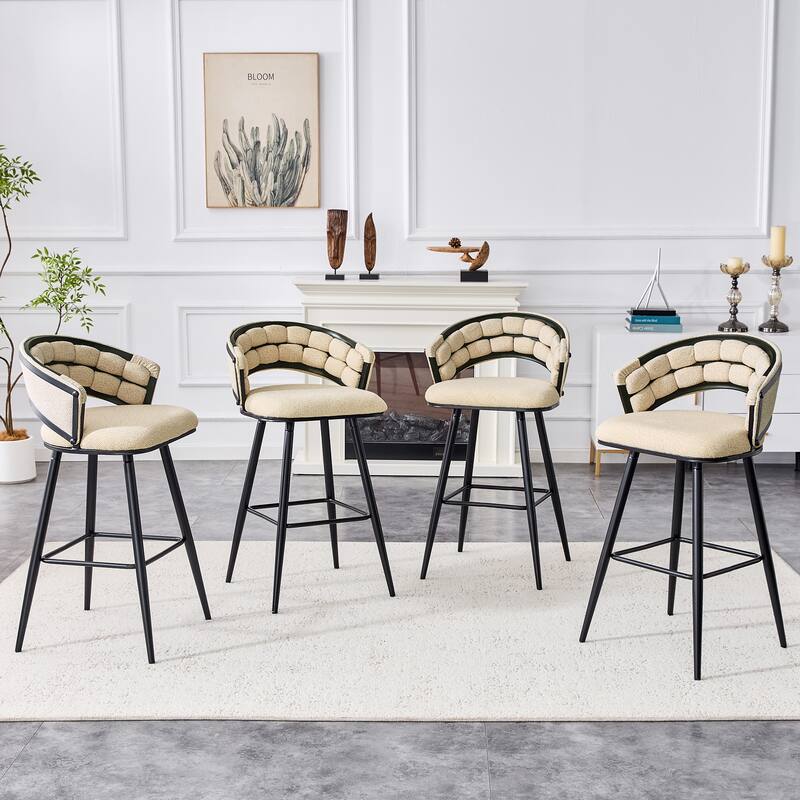 Set of 2 Velvet Bar Stools with Black Iron Legs, Modern Counter Height Stools for Home Bar