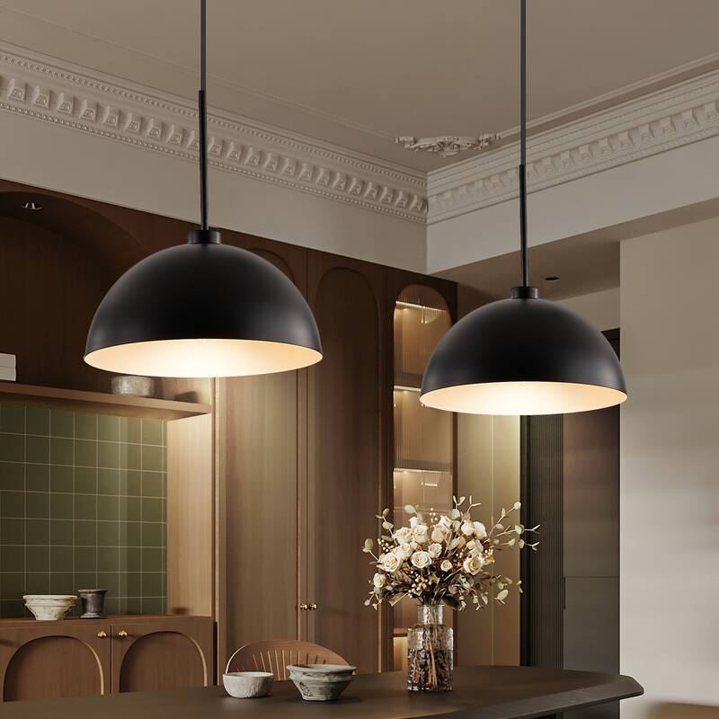 Industrial Modern 2-Pendant Light with Metal Frame, Adjustable Height, for Dining Room, Kitchen and Living Room