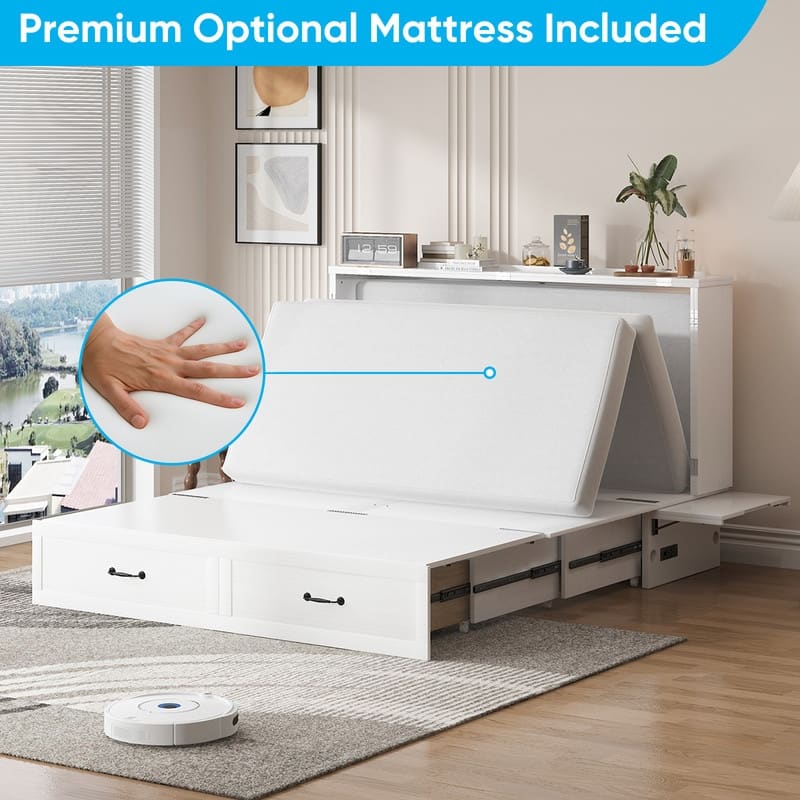 Mixoy Queen Size Murphy Bed with Mattress,Foldable Space-Saving Cube Cabinet Bed