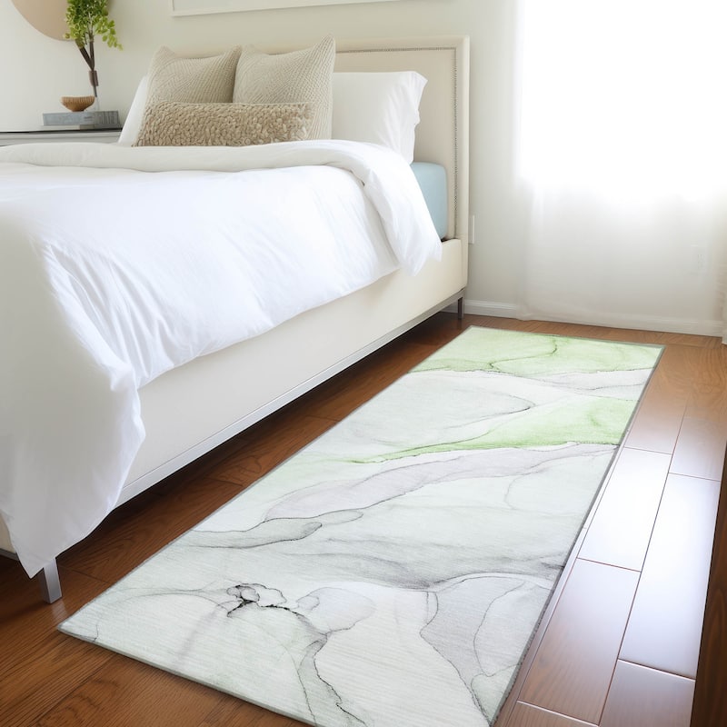 Machine Washable Indoor/ Outdoor Abstract Watercolor Chantille Rug