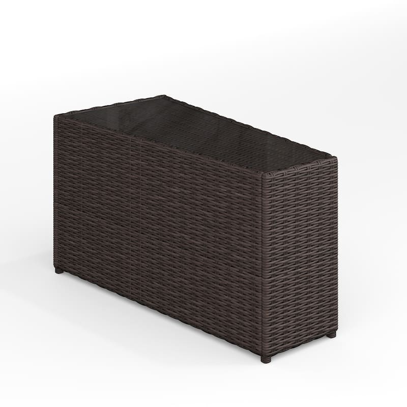 Martha Stewart Rattan Patio Side Table with Glass Top - 15.75"W x 31"D x 17"H - Brown