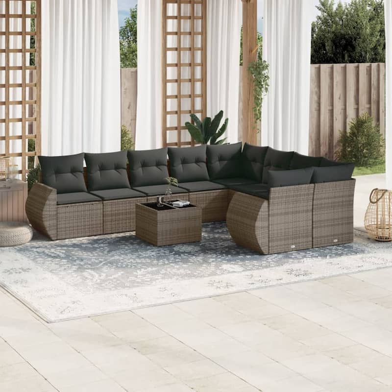 vidaXL Patio Sofa Set with Cushions Outdoor Conversation Furniture Poly Rattan - Gray with table - 21.7 x 21.7 x 14.6