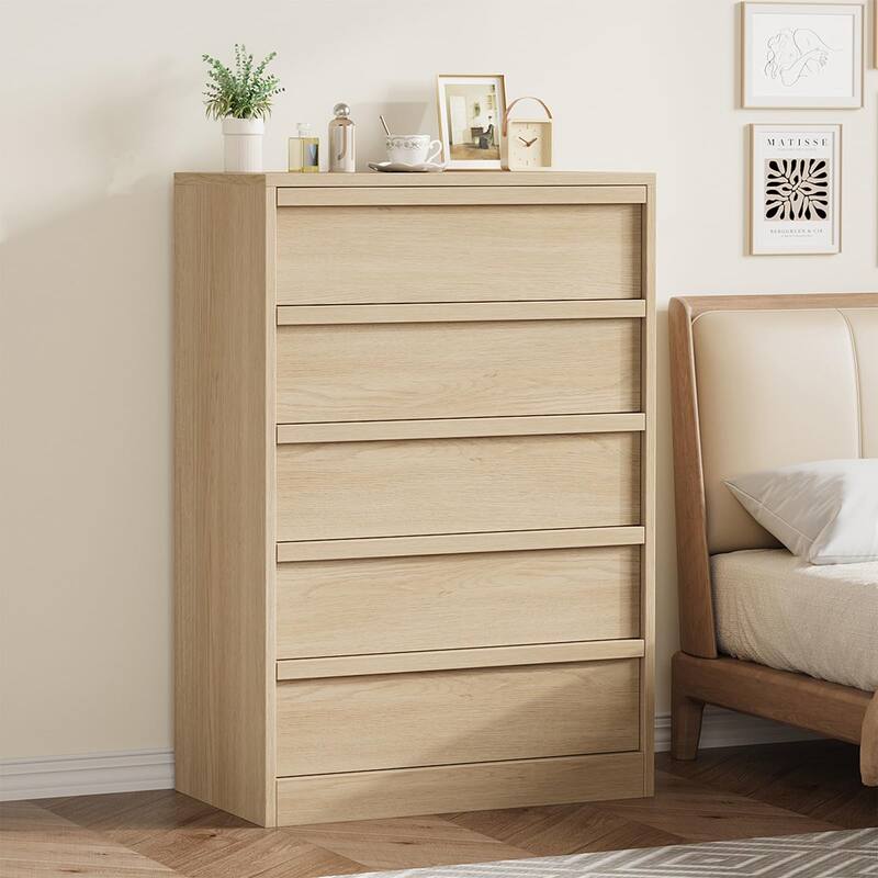 5 Drawer Dresser for Bedroom, Freestanding Wooden Chest Storage