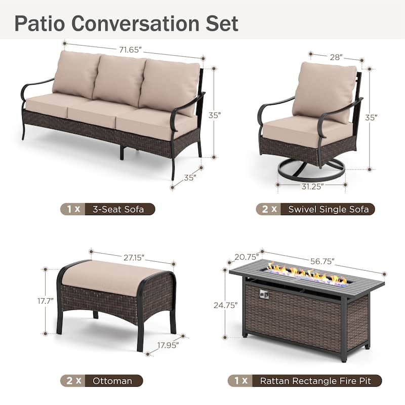 MAISON ARTS 4/6 Pieces Outdoor Heavy-Duty Oversized Metal Conversation Set with Fire Pit Table