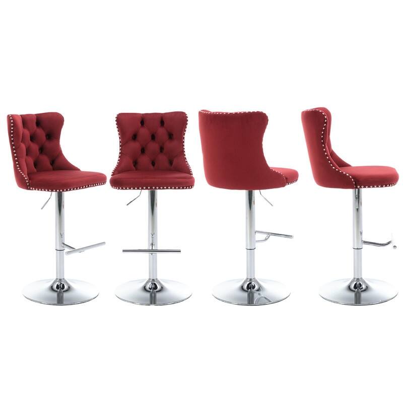 Velvet Upholstered Nailheads Tufted Swivel Bar Stools (Set of 4)