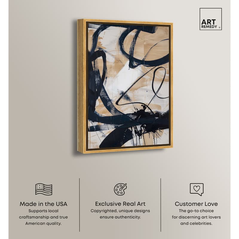 Art Remedy Flowing Framed Abstract Shapes 1 Piece Canvas Wall Art