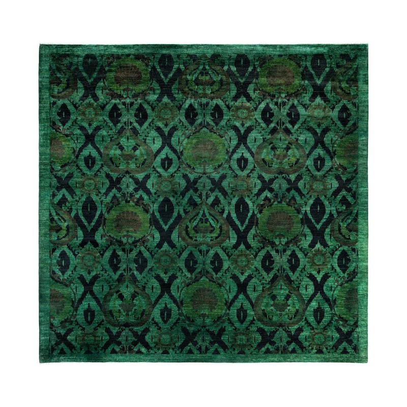 Overdyed One-of-a-Kind Hand-Knotted Square Area Rug - Green - 9' 10" x 10' 3"