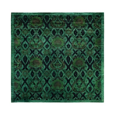 Overdyed One-of-a-Kind Hand-Knotted Square Area Rug - Green - 9' 10" x 10' 3"